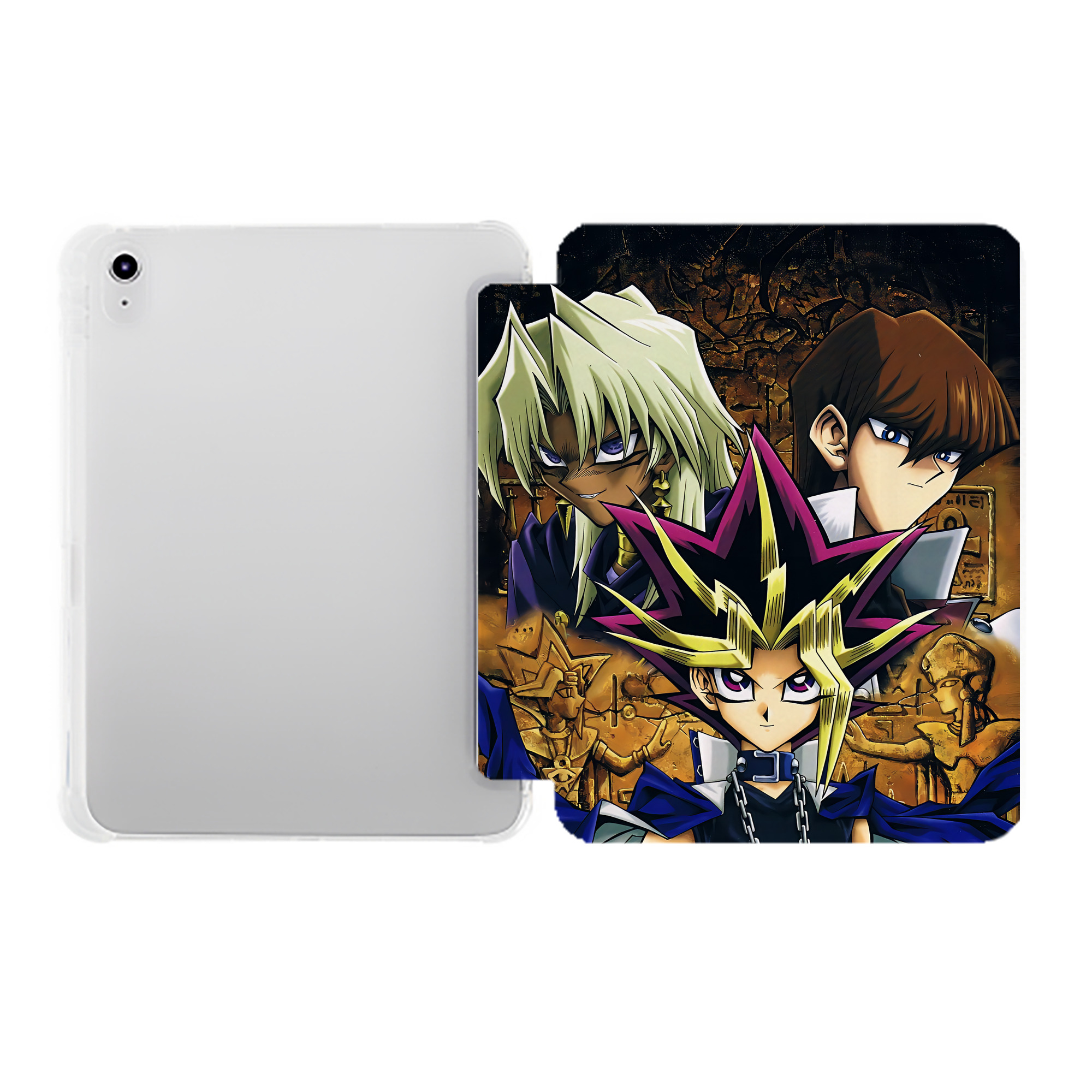 （画像用） 遊☆戯☆王 Yu-Gi-Oh! IPad ケース ペン収納付き 三つ折りスタンド PUレザー×シリコン 対応機種9.5/10.5/10.9インチ